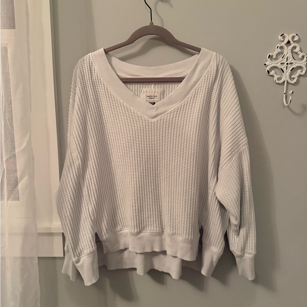 American Eagle Outfitters Cream Waffle Knit Top